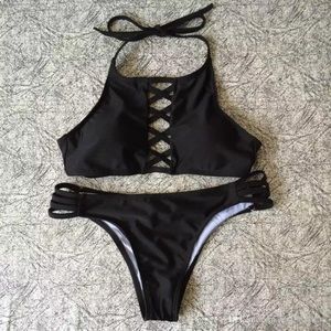 Lace-Up Crisscross Strap Bikini Swim Top