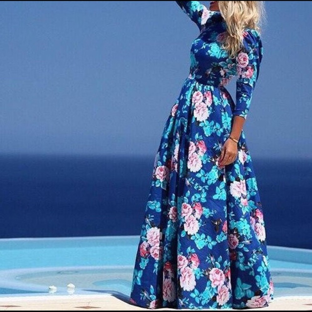 Blue floral maxi dress DRC107 - Picture 1 of 4