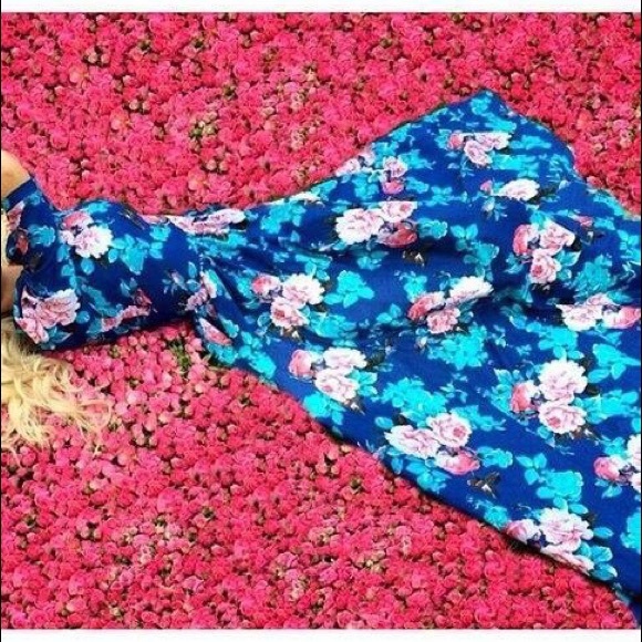 Blue floral maxi dress DRC107 - Picture 2 of 4