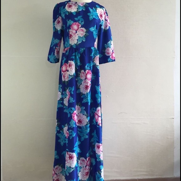 Blue floral maxi dress DRC107 - Picture 3 of 4