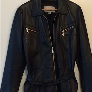 Women's belted leather jacket
