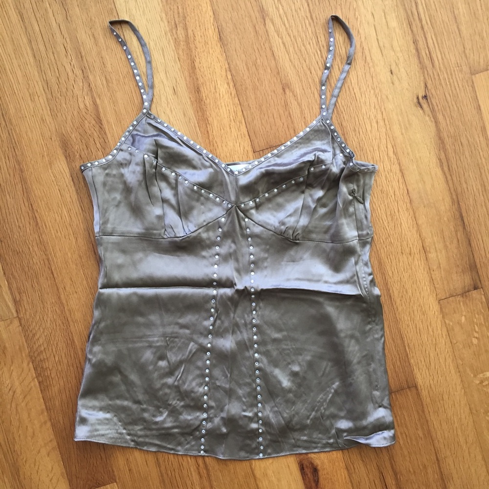 Calvin Klein silky stretch satin top rhinestone S