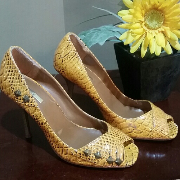 💎2 for $12💎 Orange Snakeskin Peep Toe High Heel - Picture 1 of 5