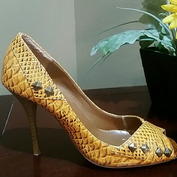💎2 for $12💎 Orange Snakeskin Peep Toe High Heel - Picture 2 of 5