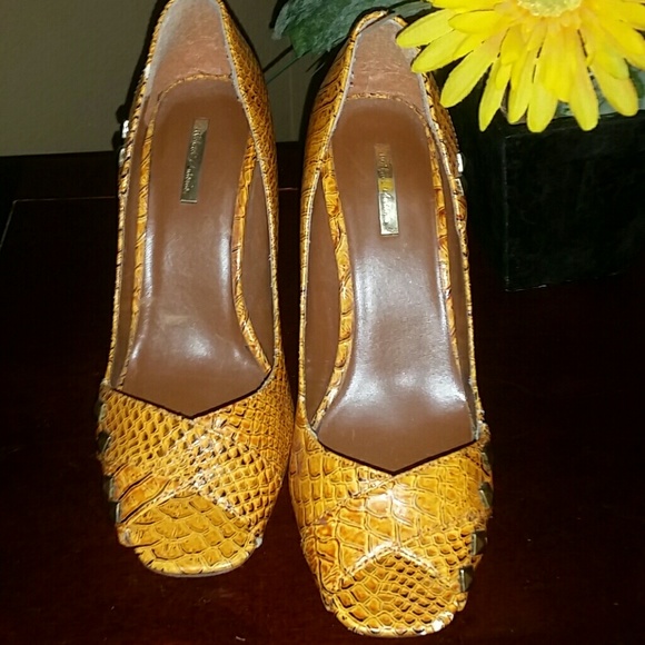 💎2 for $12💎 Orange Snakeskin Peep Toe High Heel - Picture 4 of 5
