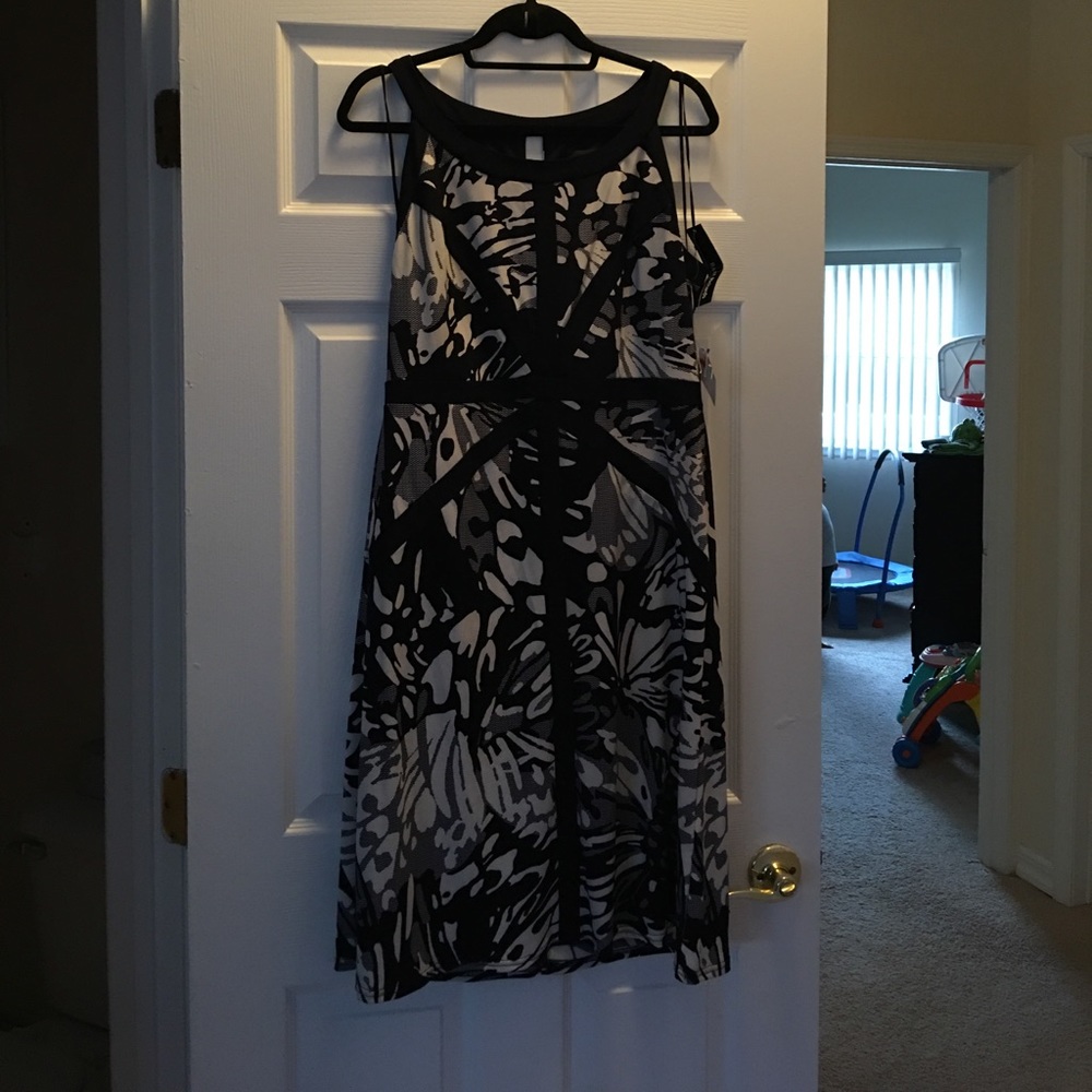 Knee length blue and black cocktail dress