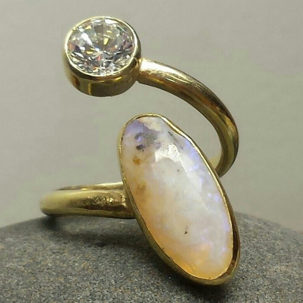 Vermeil 4.34ct White Opal 1ct AAA Grade CZ Ring