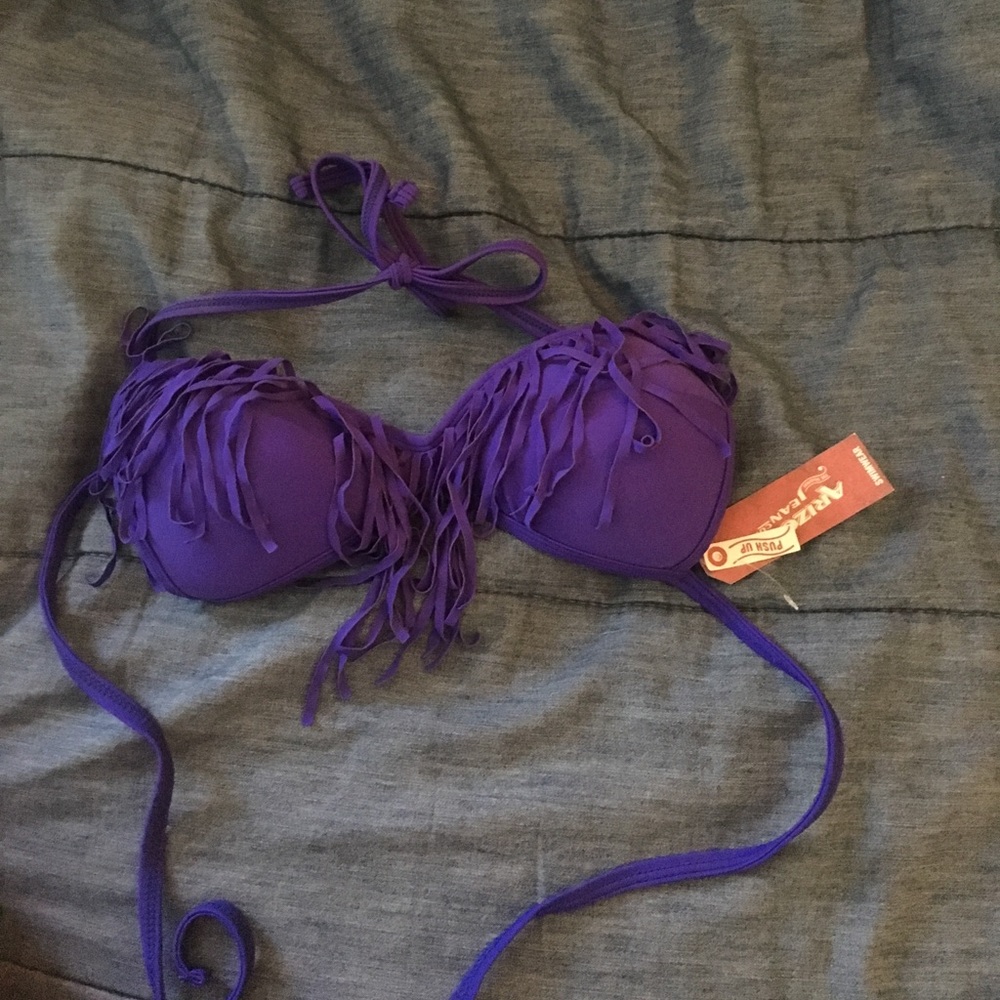 Blue fringe bikini top