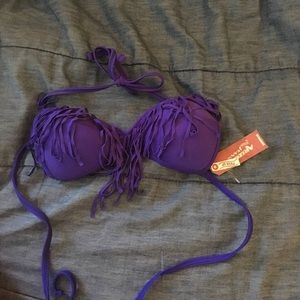 Blue fringe bikini top