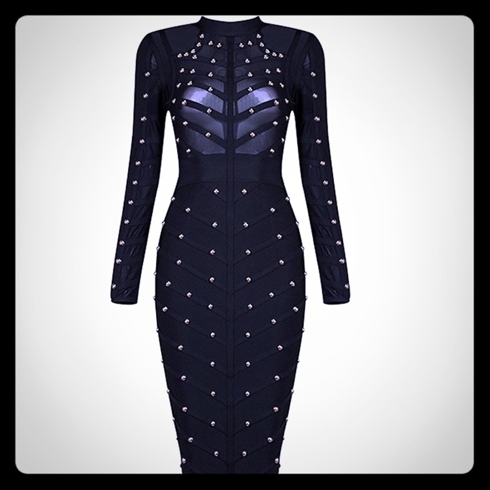 Black studded bodycon dress