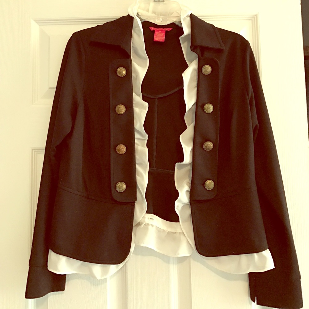 Black military blazer w/lace detail by Sunny Leigh