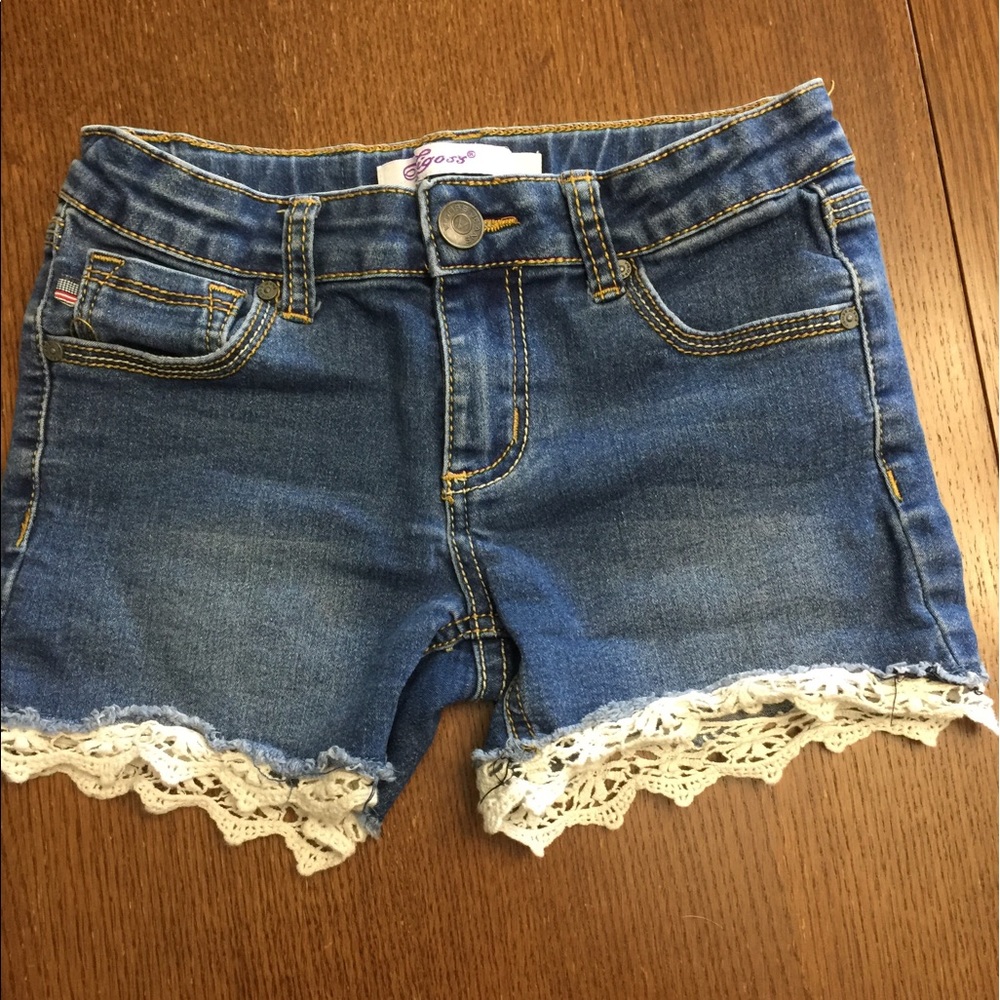 Girls Size 10 Denim Shorts Crochet Lace Trim