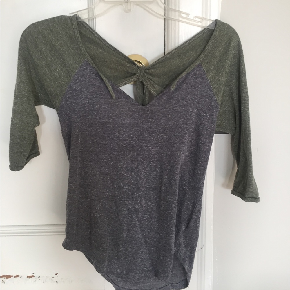 Gray / Green Scoop Fitted Shirt with Tie Back