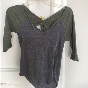 Gray / Green Scoop Fitted Shirt with Tie Back