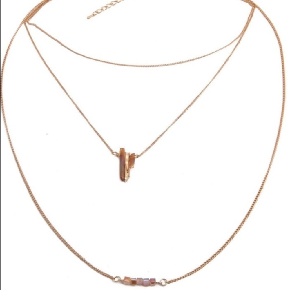 Layer gem crystal long necklace cute boho trendy - Picture 2 of 4