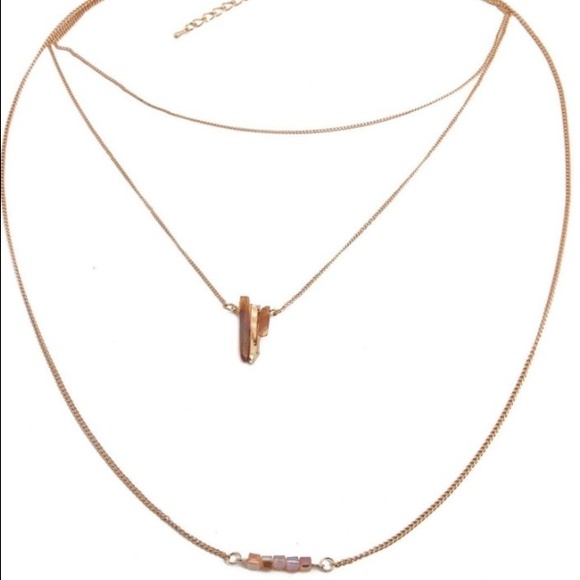 Layer gem crystal long necklace cute boho trendy - Picture 2 of 4