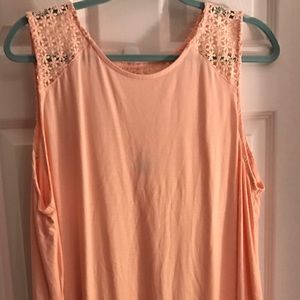 High-Neck Lace-Trim Swing Tank - Peach Gelato