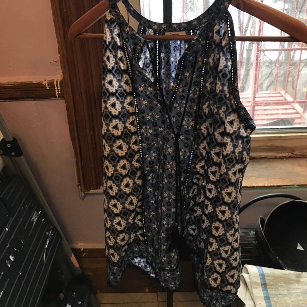Boho geometric print peasant blouse tassels