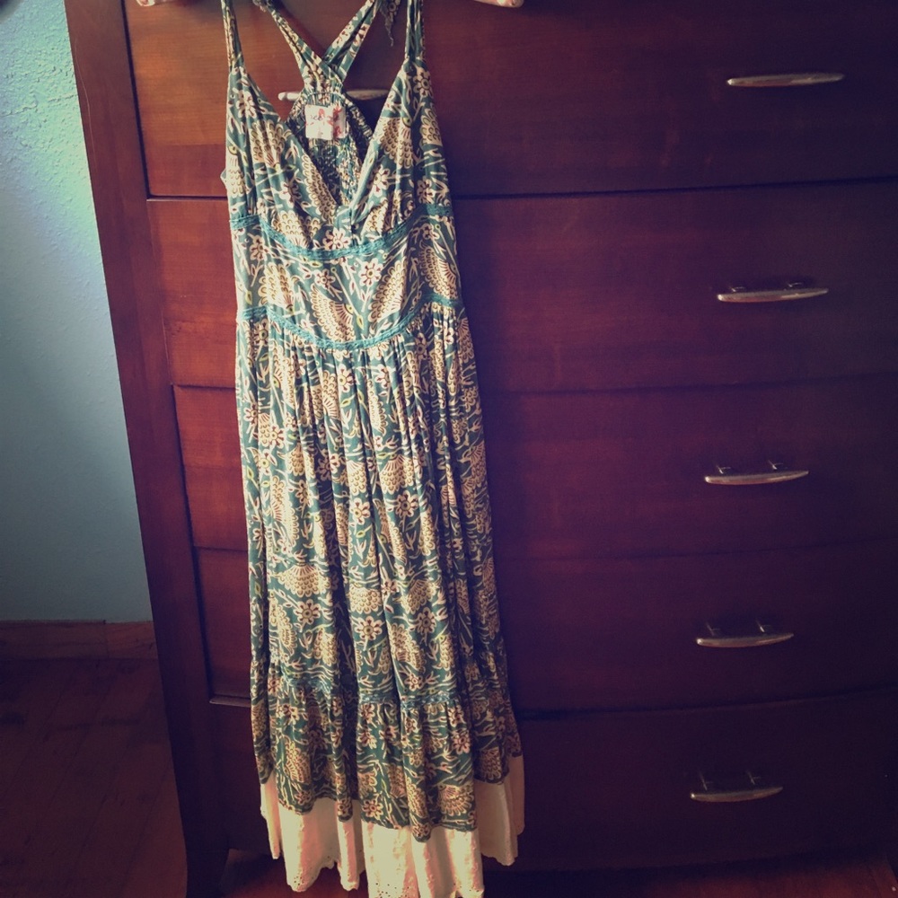green patterned free people dress