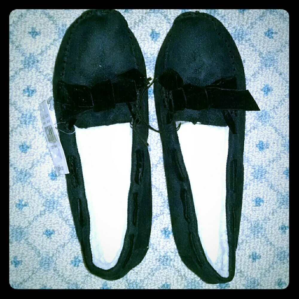 Esny black white faux suede fur slippers sz L 8-9
