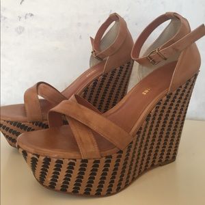 Italian leather ankle strap wedges