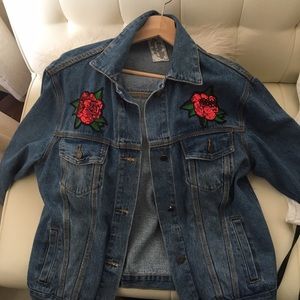 rose patch jean jacket