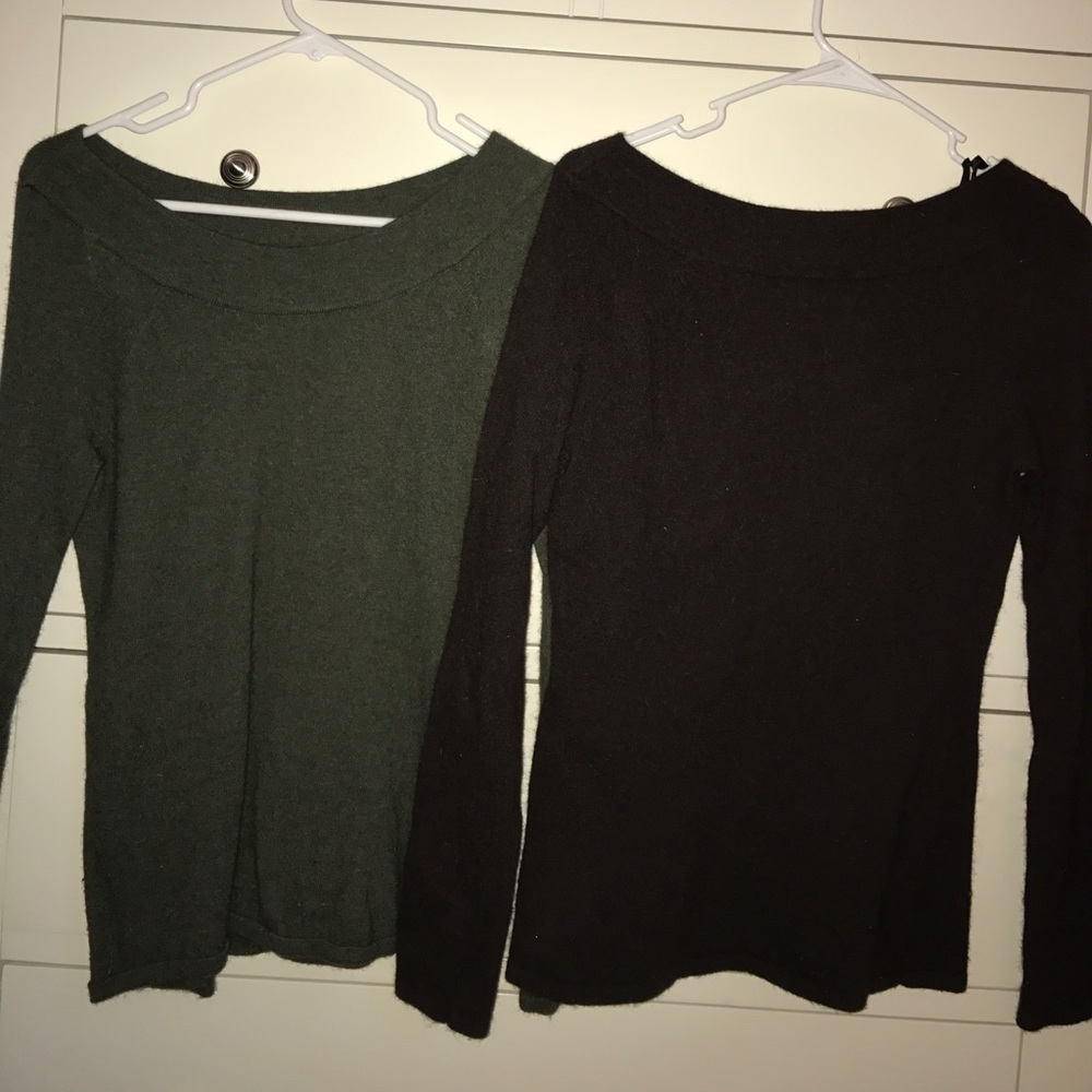 Brown and army green swoop neck sweaters