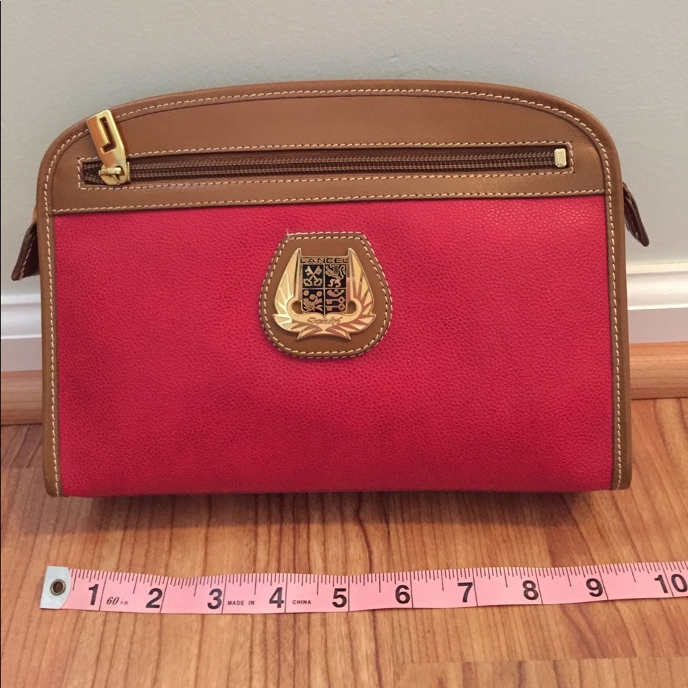 Red Leather Lancel Clutch Bag