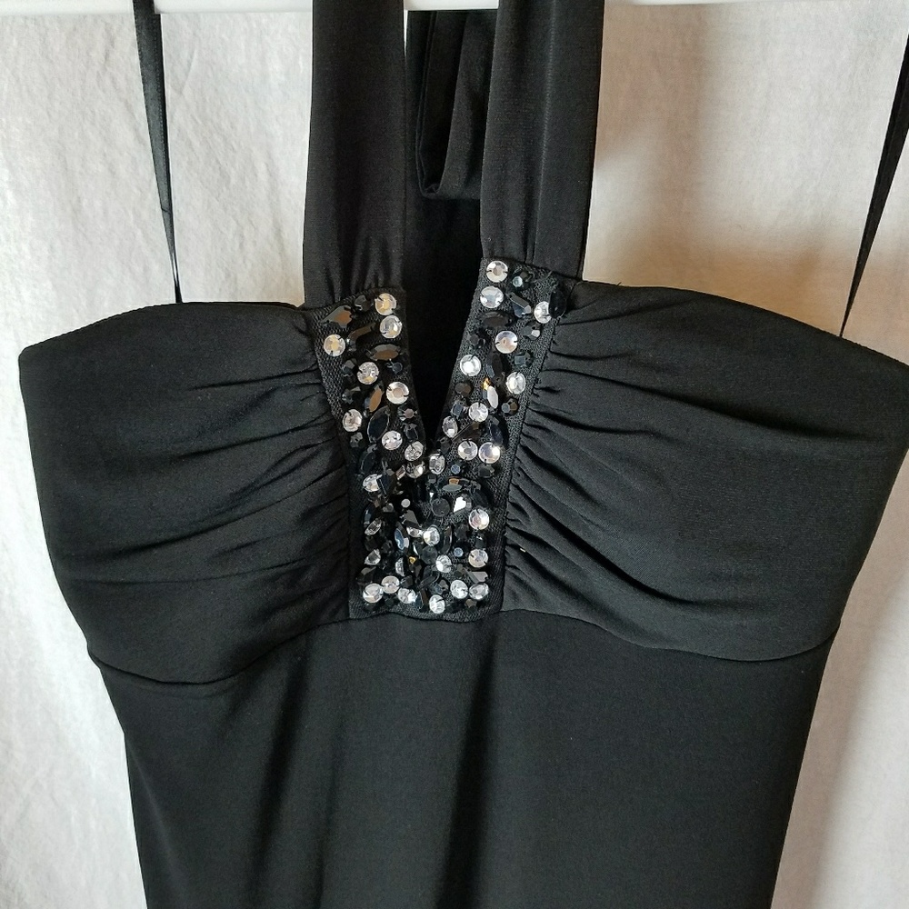 Black halter dress with jewels