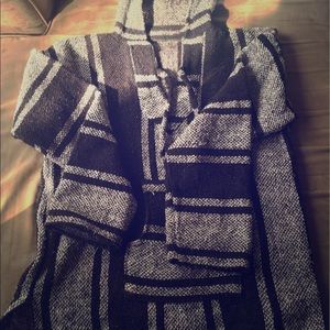 Black and grey Mexican poncho