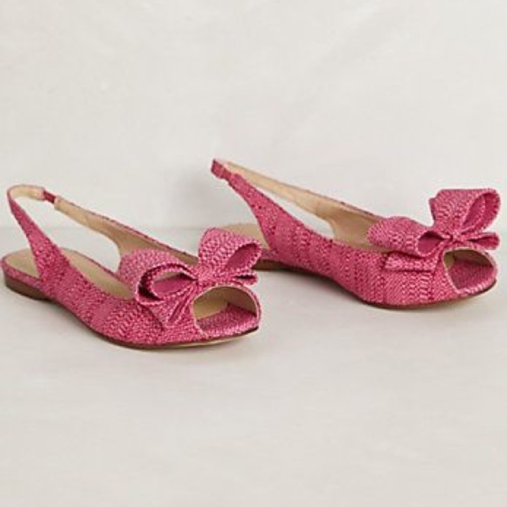 Anthropologie Verite Raffia Slingback flats pink