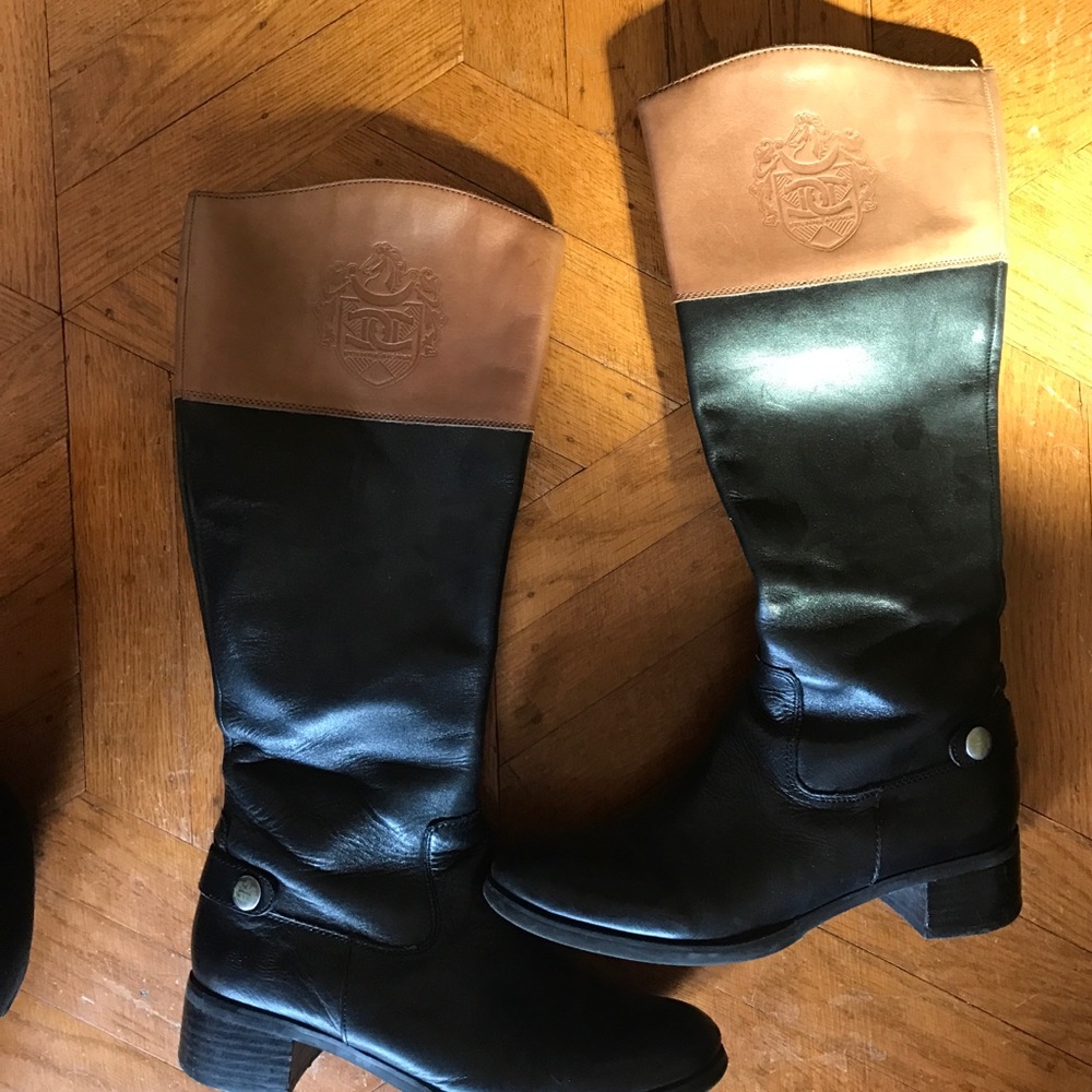 Etienne Aigner two-tone knee high riding boots