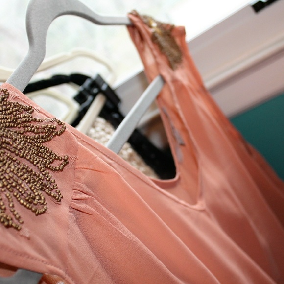 Cute Sheer CoralTop With Embellished Shoulder - Picture 1 of 5
