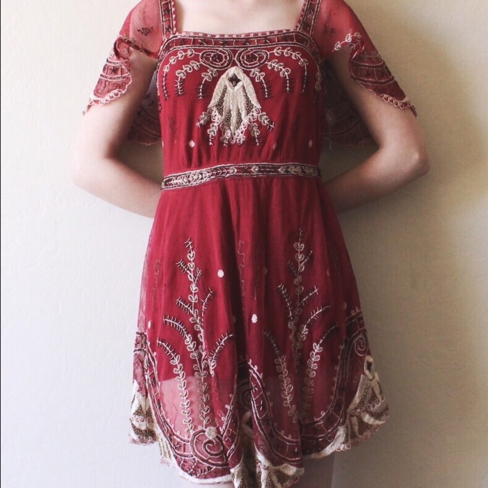 Free People Gold and Pink Embellished Dress