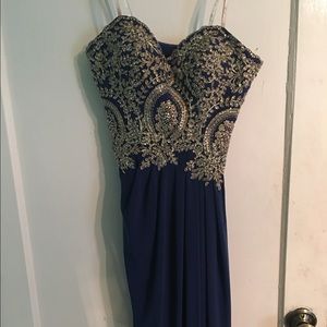 CAMILLE LA FIE BLUE STRAPLESS PROM DRESS