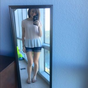 Loft XXS Petite Color block Peplum Ruffle Hem Top