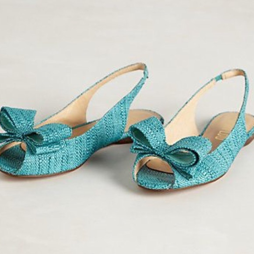 Anthropologie Verite Raffia Singback turquoise