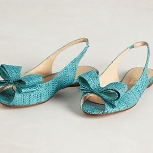 Anthropologie Verite Raffia Singback turquoise