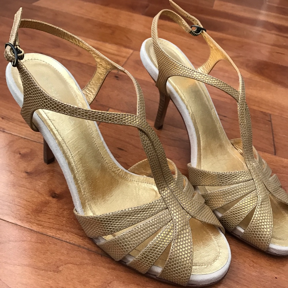 BCBG gold sandal heels