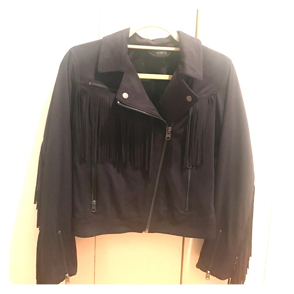 Topshop faux suede fringe jacket