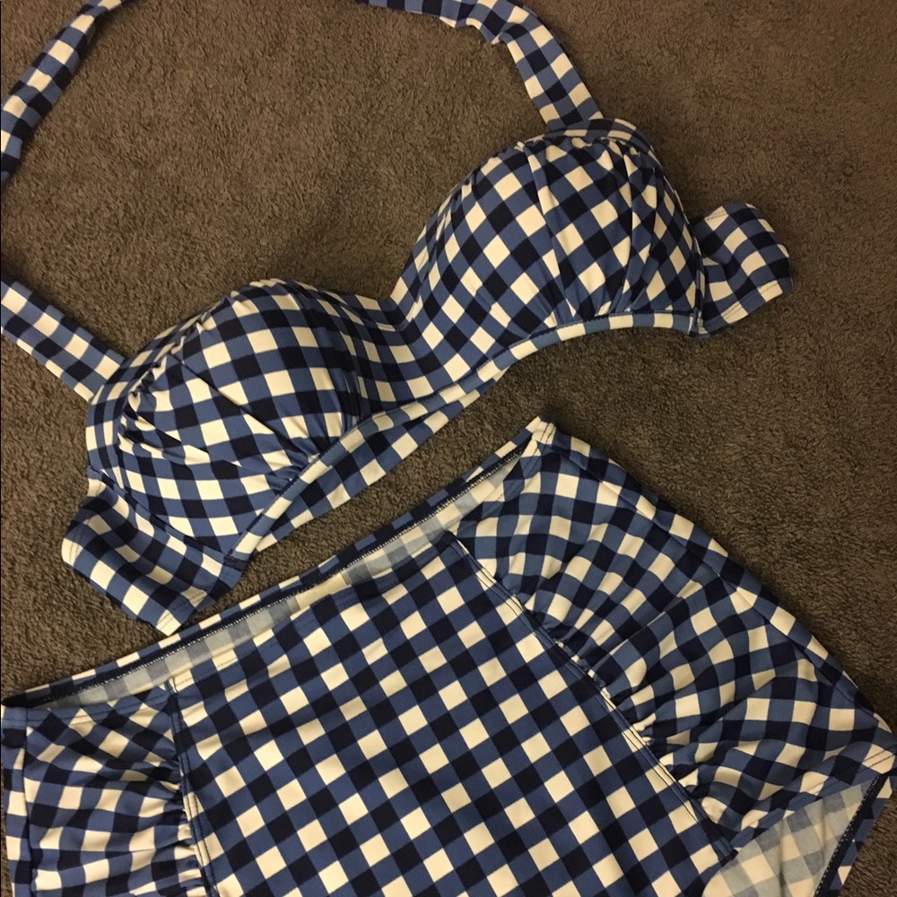 Blue checkered pin up bathing suit