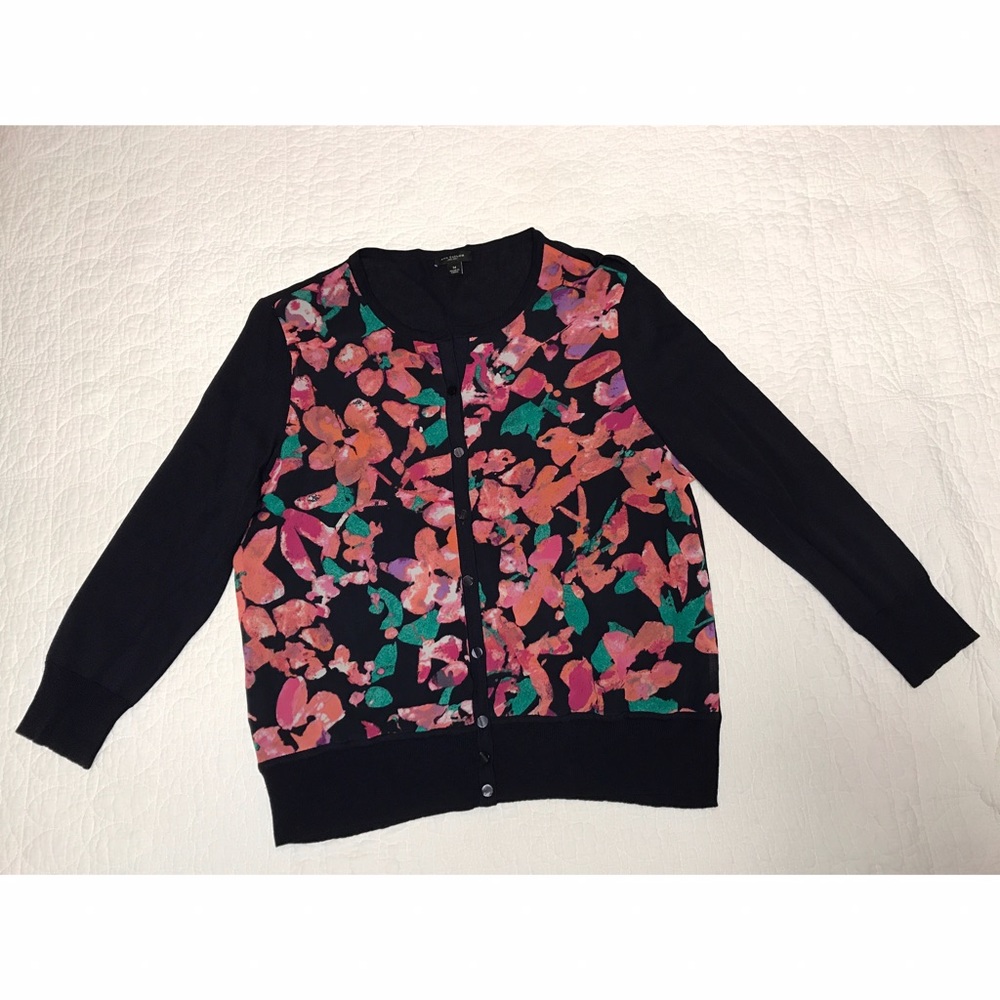 Ann Taylor Floral 3/4 Cardigan Medium Sweater