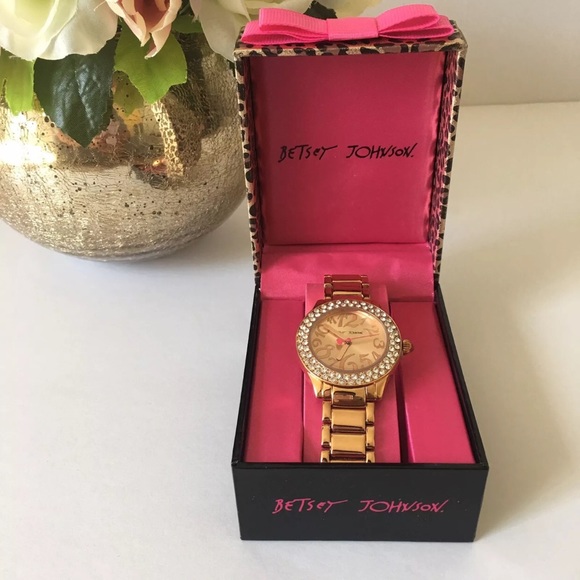 Betsey Johnson Rose Gold Tone Crystal Accent Watch - Picture 1 of 7