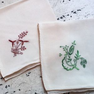 Two Vintage Embroidered Handkerchiefs