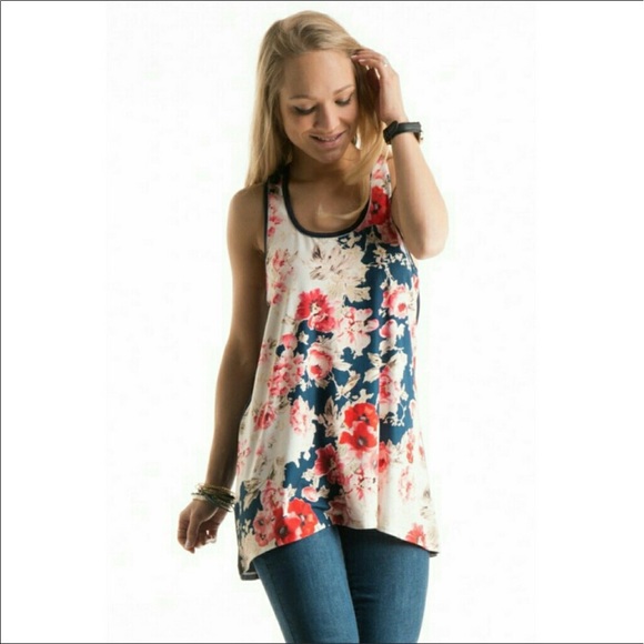 Floral and Navy Racerback Tank! Floral is a must! - Picture 4 of 8