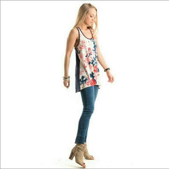 Floral and Navy Racerback Tank! Floral is a must! - Picture 6 of 8
