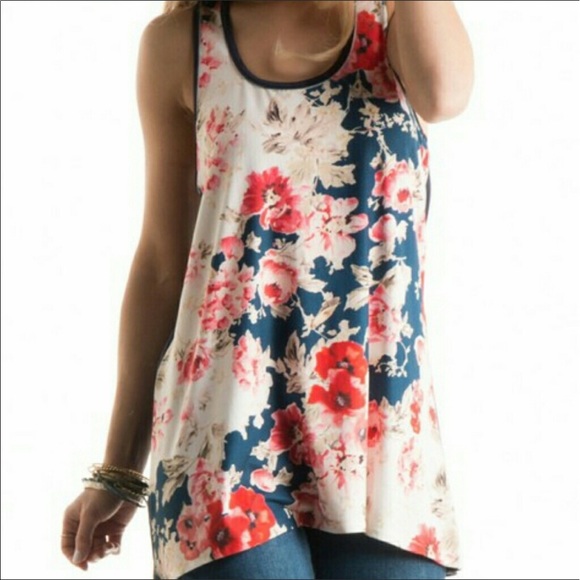 Floral and Navy Racerback Tank! Floral is a must! - Picture 3 of 8