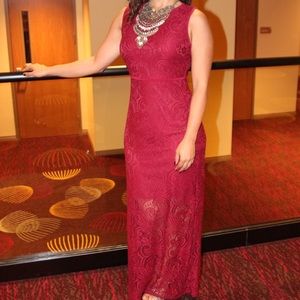 Burgundy lace formal gown
