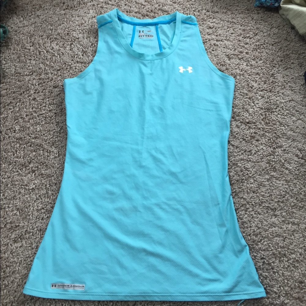Under Armour blue razor back fitted tank.
