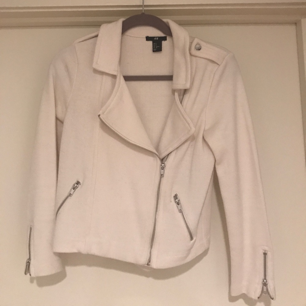 White H&M motto jacket